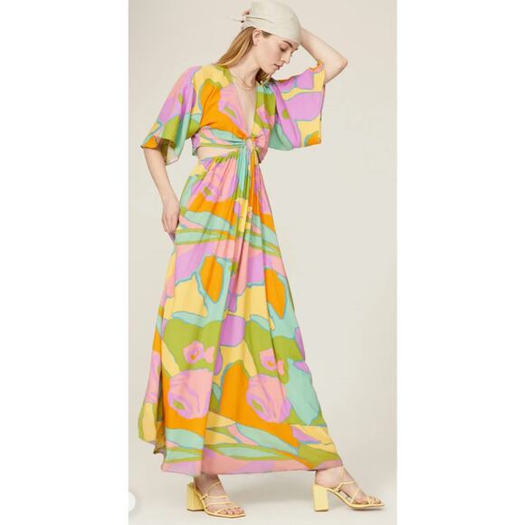 Show Me Your MuMu Dana Cutout Retro Multicolored Maxi Dress Size Medium - Picture 3 of 12